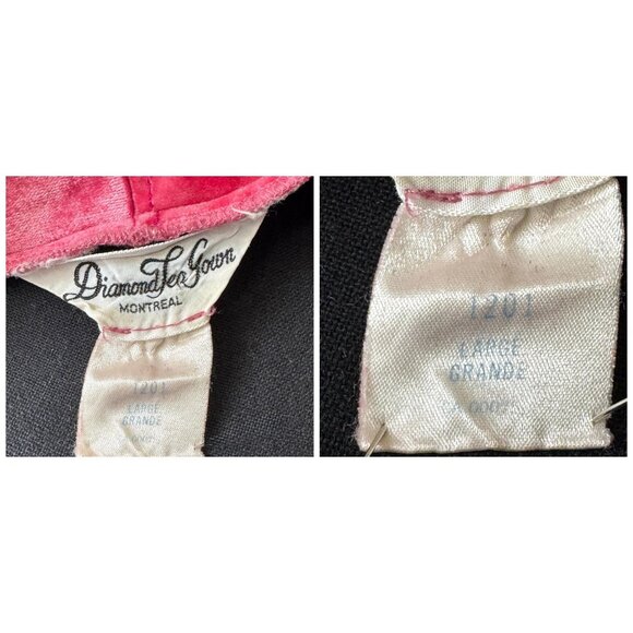 Vintage 80s robe, raspberry pink velvet, stitched scalloped lapels & cuffs, tie - Picture 7 of 9